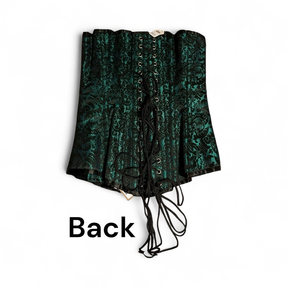 Elegant Green Brocade Full Corset with Metal Hook Clasps NWT - Picture 2 of 9